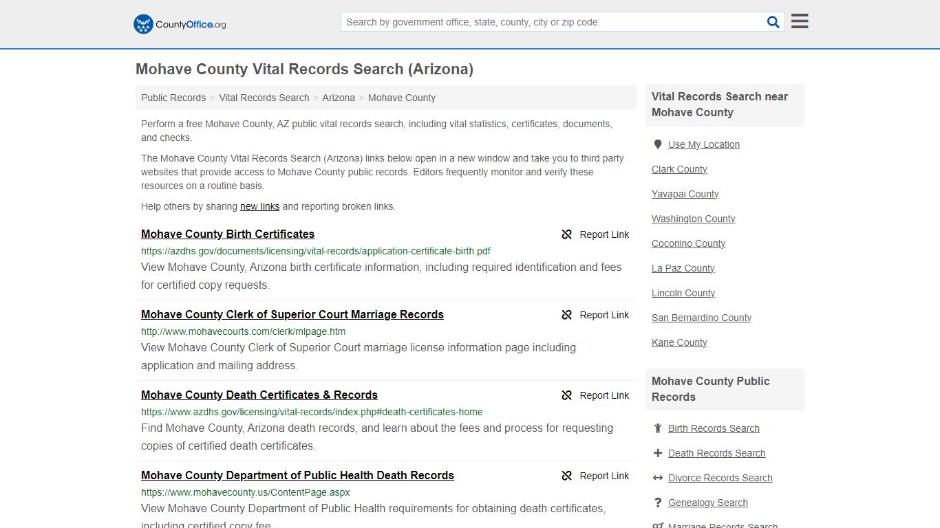Vital Records Search - Mohave County, AZ (Birth, Death, Marriage ...
